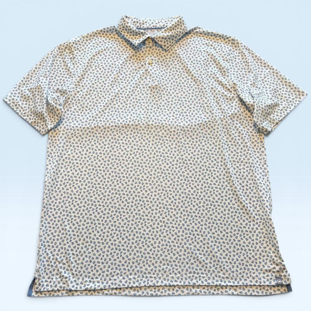 Turtleson Polo Shirt Mens Large Blue Turtle Print Performance Golf Stretch
